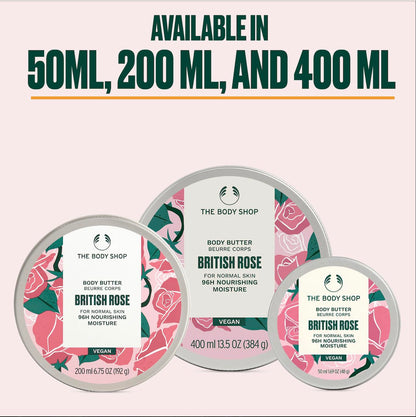 The Body Shop British Rose Body Butter | 96-Hour Deep Moisture | Softens Skin with Rose & Shea Butter Extract | Non-Greasy Cream | Dermatologically Tested | Perfect for Normal Skin | 200ml