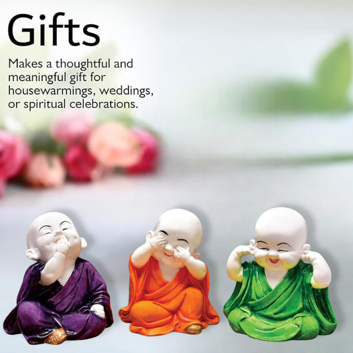Laughing Baby Buddha Resine Showpiece (Orange,Green,Purple)