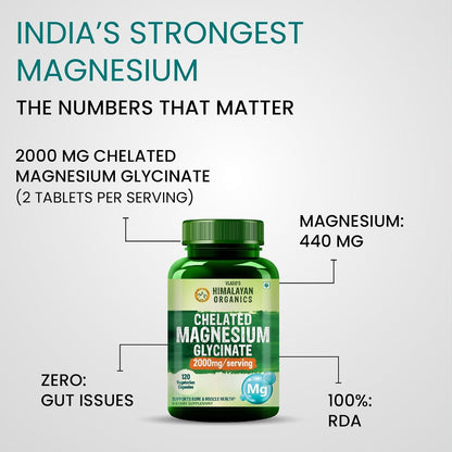 Vlado's Himalayan Organics Chelated Magnesium Glycinate Supplement 2000mg for Men & Women | Magnesium Supplement for Muscle Recovery & Better Sleep I Clinically Proven I For Sleep, Mood, Metabolism, Brain, Heart, Bone - 120 Veg Tablets