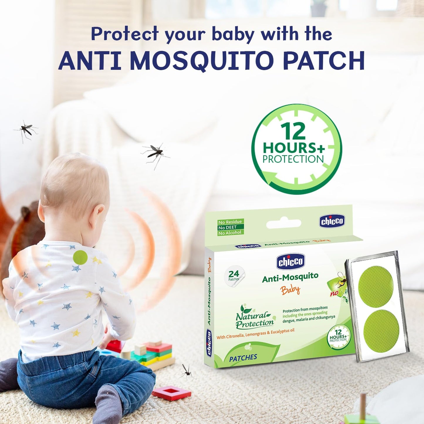 Chicco Anti-Mosquito Baby Patches with the natural protection of 12+ Hours, 1 Pack (24 Patches Inside)
