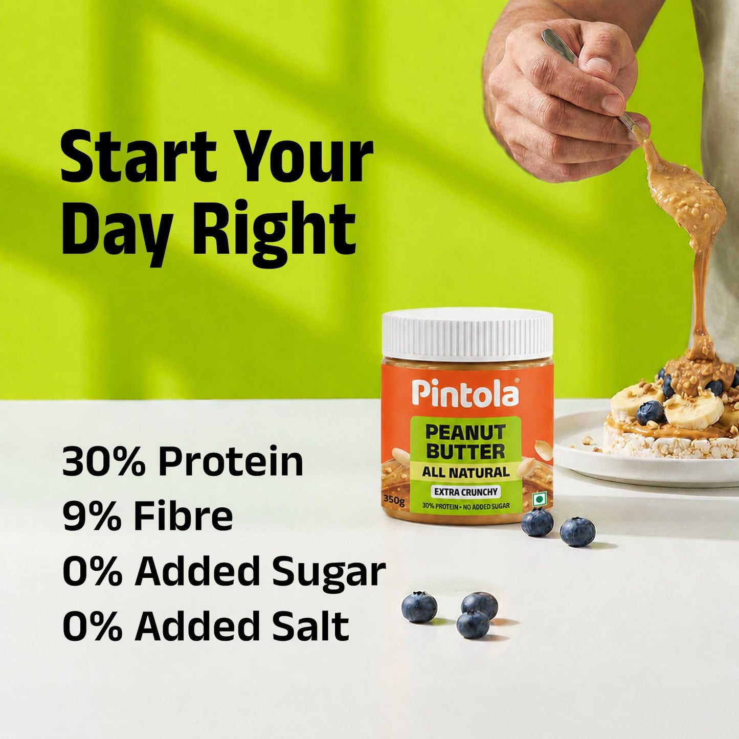 Pintola All Natural Peanut Butter Extra Crunchy |Unsweetened | 30g Protein | Gluten & Cholesterol Free, Vegan Peanut Butter, Nut Butter, High in Protein Spread, 100% Pure Roasted peanuts butter
