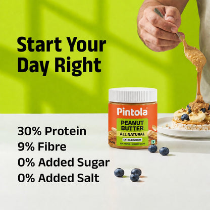 Pintola All Natural Peanut Butter Extra Crunchy |Unsweetened | 30g Protein | Gluten & Cholesterol Free, Vegan Peanut Butter, Nut Butter, High in Protein Spread, 100% Pure Roasted peanuts butter