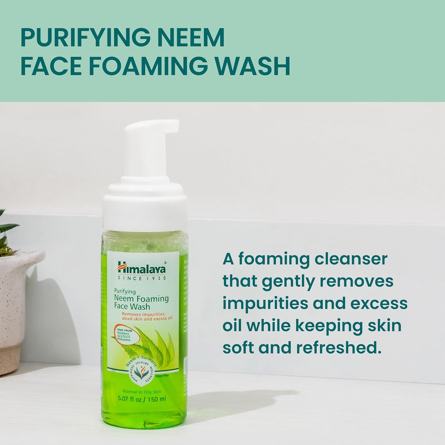 Himalaya Purifying Neem Face Foaming Wash bottle on a light background