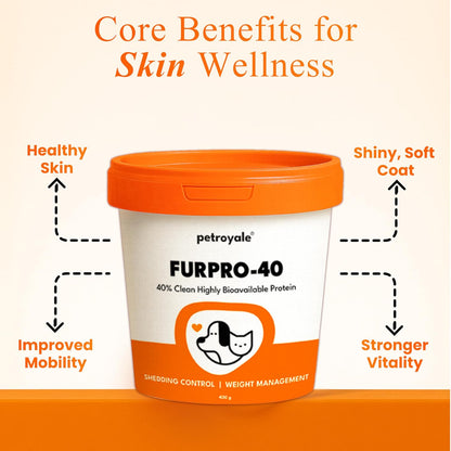 Petroyale Furpro-40 Dogs Protein Powder Supplement - Dog Skin & Coat + Hair Fall Control Supplement- Omega 3 6 9 for Dogs & Cats - Dog Muscle & Weight Gain Powder - Growth Food - Fish Flavor - 400g
