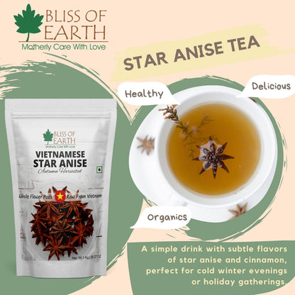 Bliss of Earth 100gm Star Anise Whole spices, Chakra Phool, Vietnamese badiyan, For Exotic Tea & Indian Cuisines