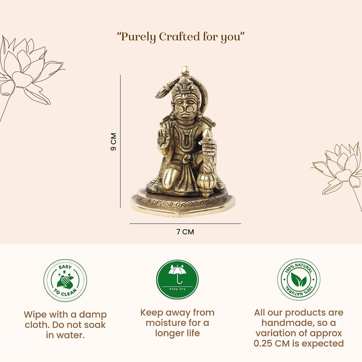 Brass Hanuman Ji Idol | Handcrafted Hanuman Murti for Pooja Room | Home Temple & Festival Gift (Design02: L7 x W5 x H9 cm)