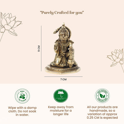 Brass Hanuman Ji Idol | Handcrafted Hanuman Murti for Pooja Room | Home Temple & Festival Gift (Design02: L7 x W5 x H9 cm)
