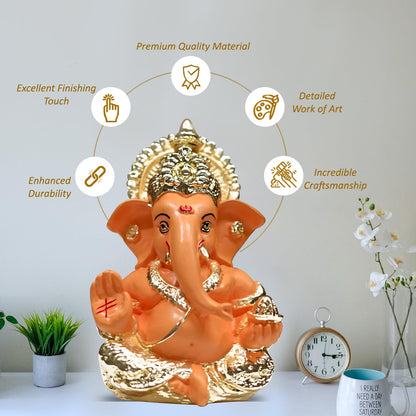 Gold Plated Ganesha Idol with Mango Terracotta Work - 3.5 Inch Height for Home Decor/Office Desk/Puja Room Sculpture, Infusing Positive Energy & Religious Gift (8.89 x 5.08 cm)(Mango Yellow)