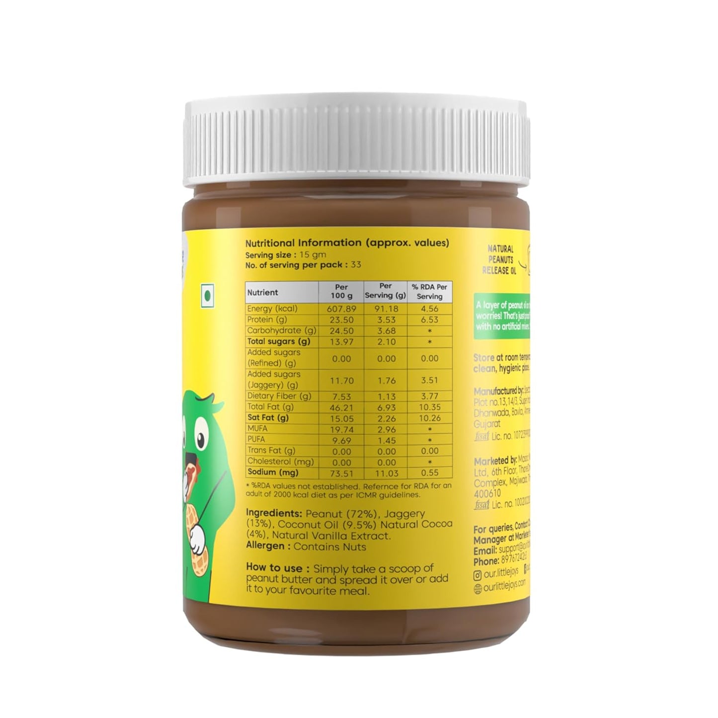Little Joys Peanut Butter Chocolate Flavour | 23g Protein | No Refined Sugar & No Palm Oil | Sweetened with Jaggery | 500g