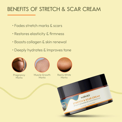 Wellwith Stretch & Scar Cream with Seabuckthorn Oil, Licorice & Hyaluronic Acid, 50g