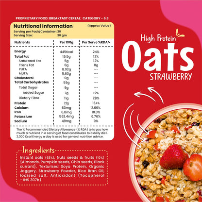 Health Ninja Strawberry Oats | High Protein Breakfast Cereal | Ideal for Oatmeal & delicious snacks | 900 gm Pack (900, Strawberry)