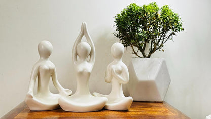 Pack of 3 Yoga Girl Statue Ceramic Meditating Thinker Sculpture Decorative Yoga Showpiece for Gifting Living Room House Warming Anniversary Birthday Office & Home Decoration