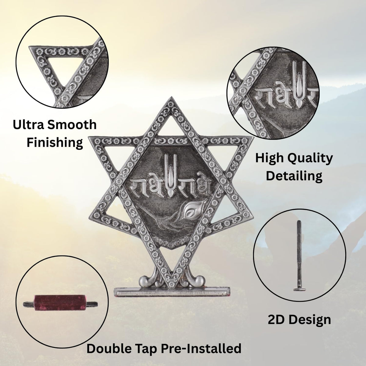 Radhe Radhe Greeting in Star Idol for Car Dashboard – Silver Finish Spiritual Decor for Car, Mandir & Office (S928-SLVR)