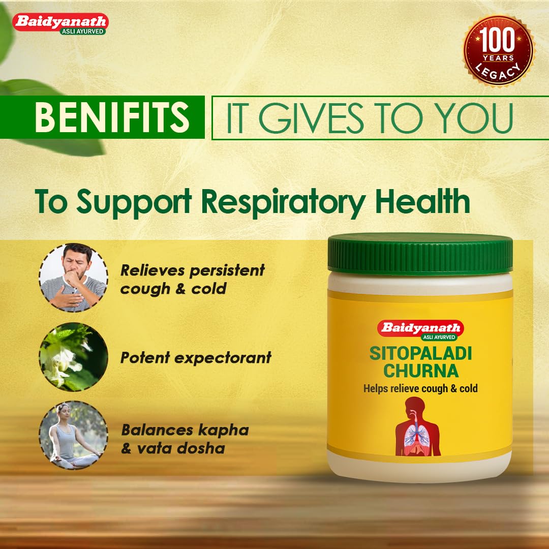 Baidyanath Sitopaladi Churna – 50g | Cough & Cold, Sore Throat & Digestive Wellness | Relief Chest Congestion & Nose Block |