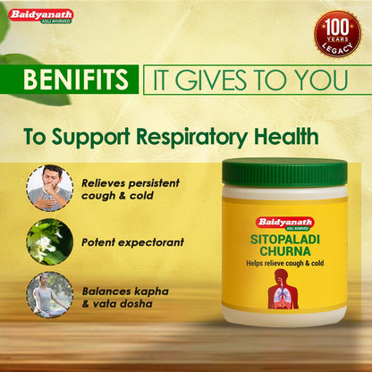 Baidyanath Sitopaladi Churna – 50g | Cough & Cold, Sore Throat & Digestive Wellness | Relief Chest Congestion & Nose Block |