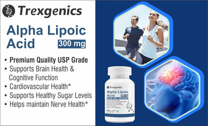 Trexgenics ALPHA LIPOIC ACID 300 mg Glucose metabolism, Liver, Skin, Brain, Nervous System Health Support VEGAN & NON-GMO (60 VCaps) (Pack of 1)