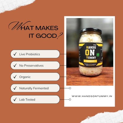 Hands On Tummy - Sauerkraut | Fermented Organic Cabbage | Probiotic Pickle For Gut & Overall Wellness | 330 Grams
