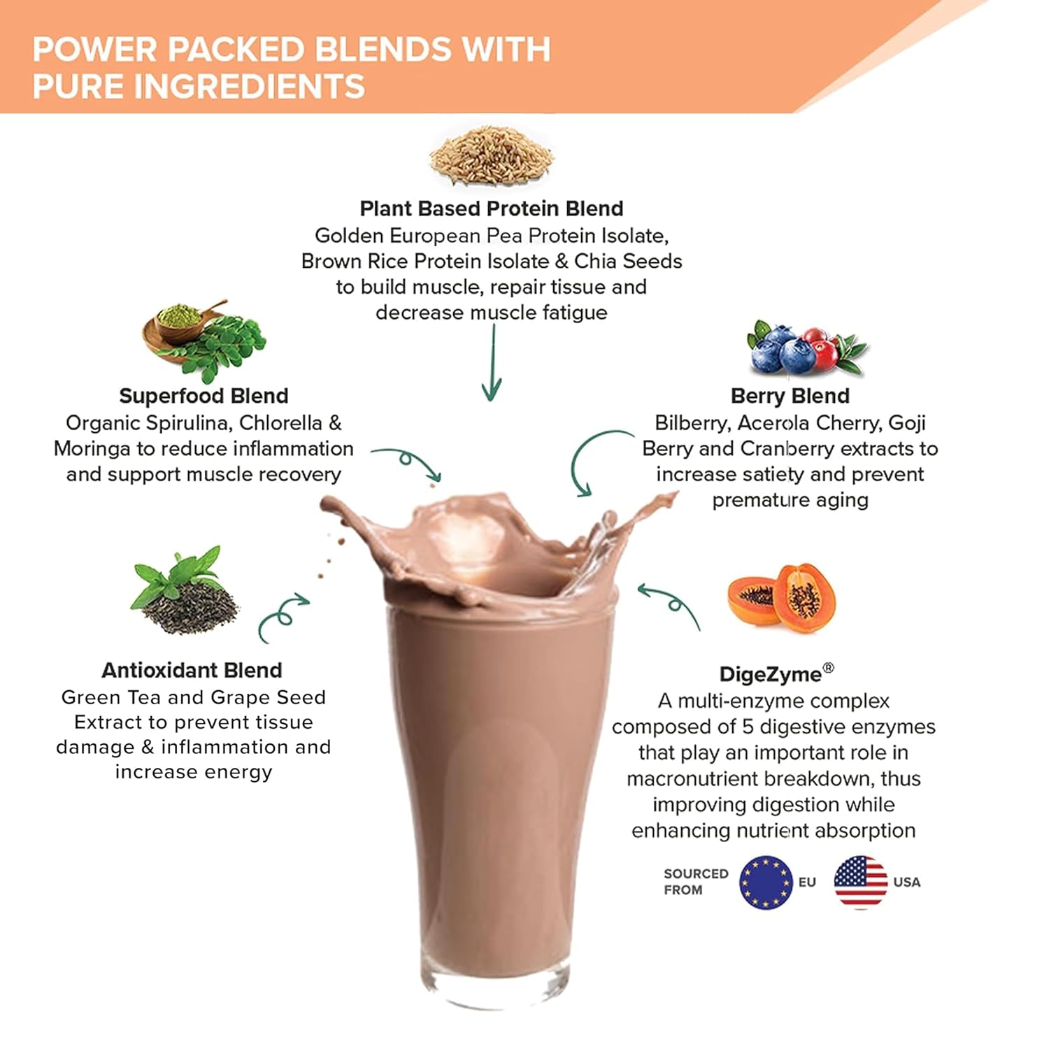 Zephivo Wellbeing Nutrition Organic Vegan Plant Protein Isolate Powder | 22g Protein, 5g BCAA European Pea & Brown Rice Protein | Superfoods, Fiber for Muscle Growth & Recovery | Dark Chocolate - 500gm