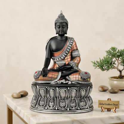 Buddha Statue Showpiece Idol Home Decor Items for Living Room and Gifts (Silver Black Copper)
