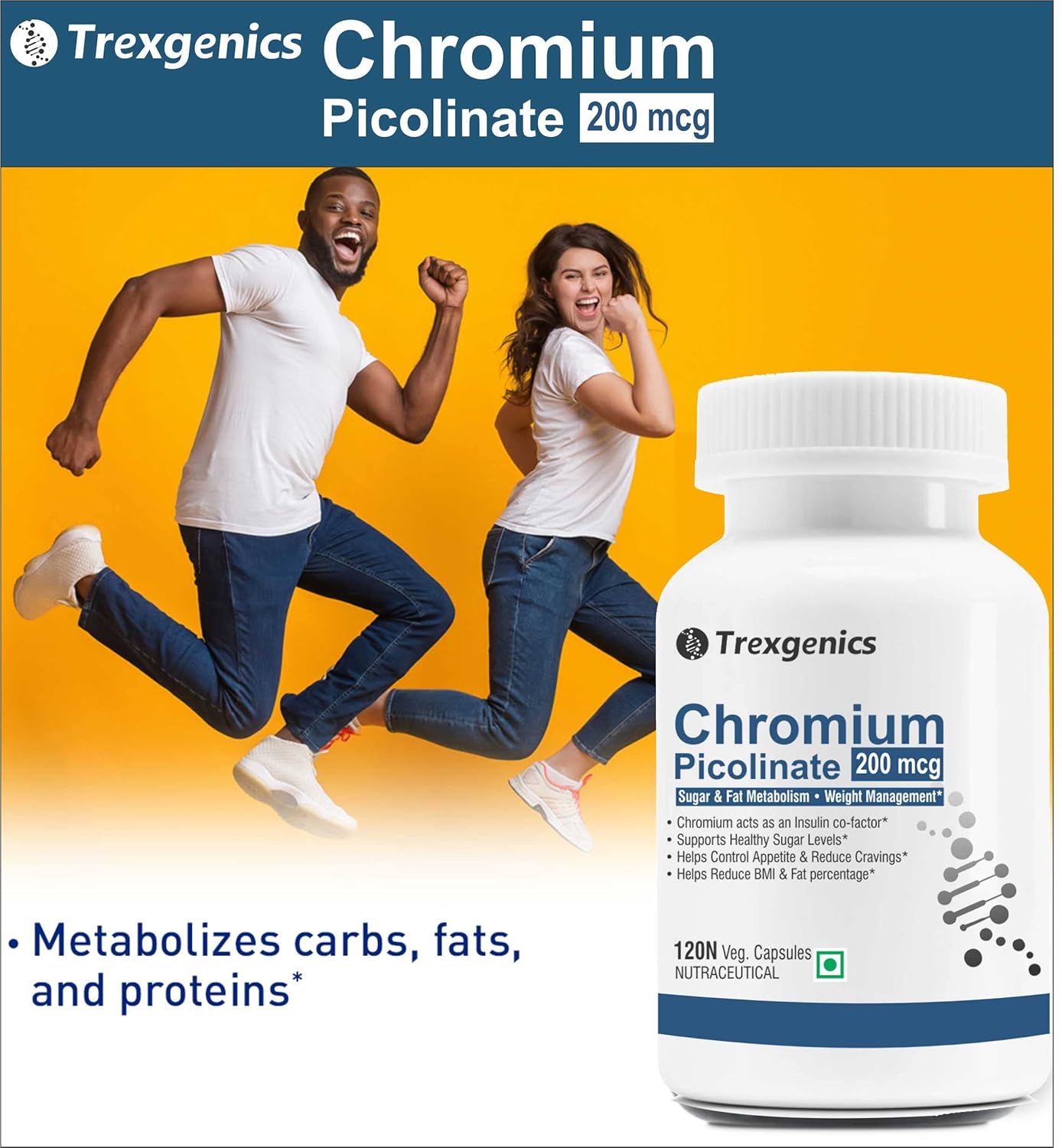 Trexgenics CHROMIUM PICOLINATE 200 mcg, elemental Chromium 48 mcg, powerful antioxidant (120 Veg Capsules))