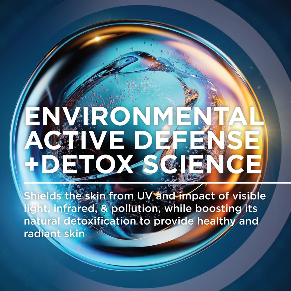 Advertisement for environmental active defense and detox science with a blue and gold globe graphic.