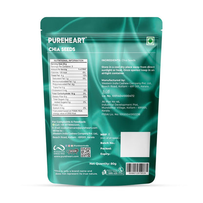Pureheart Raw Chia Seeds 80 gm| Chia Seeds for Weight Management | Rich in Calcium, Protein, Fiber, Omega-3 and Antioxidant | Seeds for Eating | Diet Snack | Naturally Sourced
