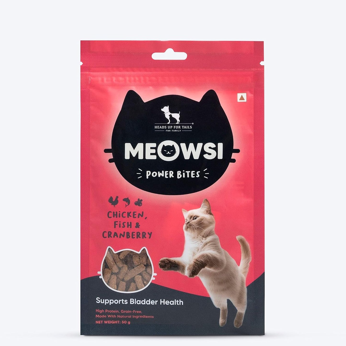 Meowsi by HUFT Power Bites Cat Treats – Chicken, Fish & Cranberry – 50 gm | Irresistible Treats for Cats & Kittens | Persian Cat Favourite | Fun & Nutritious