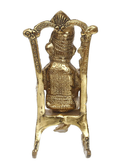 Golden Metal Lord Ganesha Idol Reading Book On Rocking Chair - Decorative Hindu God Statue for Home Decor - Gift for Diwali, Housewarming - Ideal for Living Room, Office, Study Areas