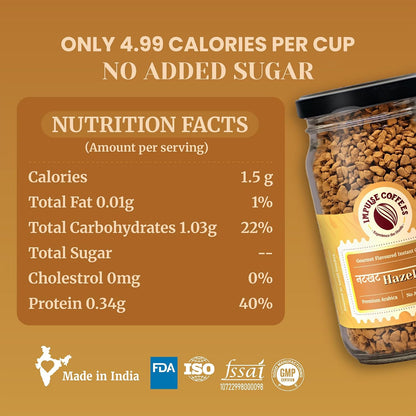 Impulse Coffees - Hazelnut Flavoured Instant Coffee Powder | Premium Freeze Dried Arabica Hazelnut Coffee Powder | Smooth Instant Coffee, Hot & Cold