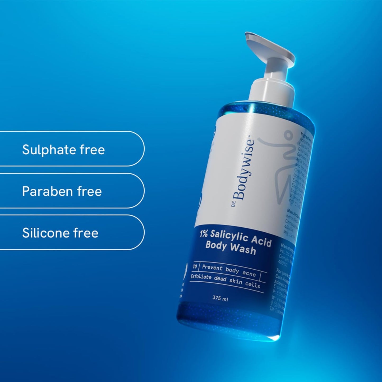 Be Bodywise 1% Salicylic Acid Body Wash 375 ml | Refreshing Showering Gel that Helps to Prevent Body Acne & Cleanse Skin | Paraben and SLS free