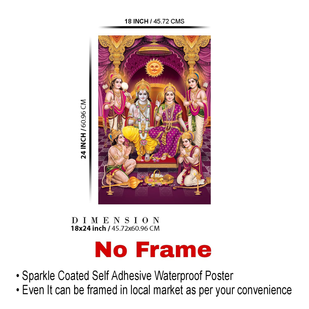 Ram Darbar Paintings for Living room, Ram Darbar Poster Big Size with Sparkle Coated Lamination - 2112 (Self Adhesive) 18x24 Inch