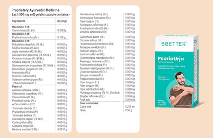 BBETTER PsoriaUrja - Lab Tested Ayurvedic Medicine for Skin Health Management | Made using Sneha Paka Vidhi method | 60 softgels