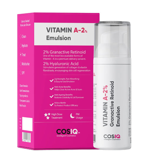 Cos-IQ 2% Vitamin A Granactive Retinoid Emulsion Face Serum | Vit-A Anti Ageing Night Cream Serum for Wrinkles, Fine Lines & Acne | For Women & Men | 30ml