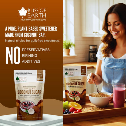 Bliss of Earth Coconut Sugar Organic 454gm | Natural Unrefined & Vegan Palm Sugarg Sweetener | Gluten-Free & Keto Friendly Sugar Substitute | Natural Sugar Alternative for Coffee, Tea, Baking & Smoothies