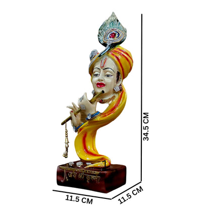 Decorative Krishna Statue with Flute, Resin and Marble, 34.5 cm Height, Religious Home Decor Krishna Showpiece for Home Decor Living Room