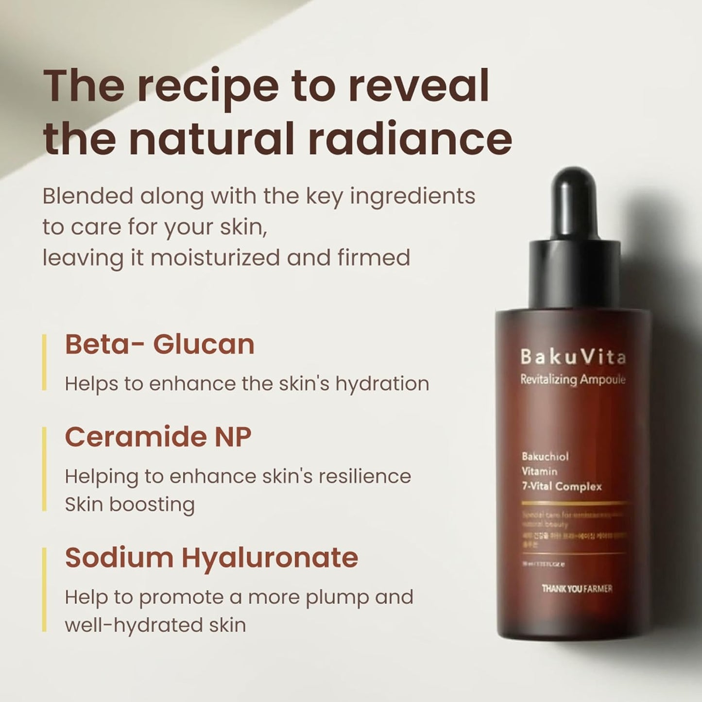 THANKYOU FARMER BakuVita Revitalizing Ampoule (50 ml) Face Serum with Bakuchiol Retinol Alternative with Vitamin C + E | Korean Serum for Hydration, Firming, Pore Care & Radiant Glow, Vegan
