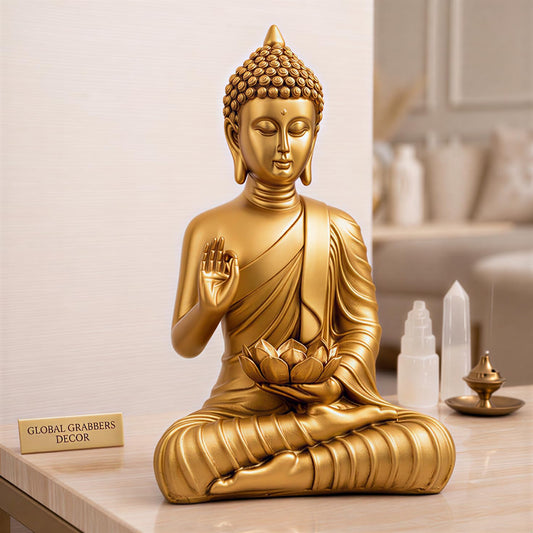 Blessing Lotus Buddha Statue for Home Decor | Buddha Idol for Home Decor | Home Decoration Items for Living Room | Showpiece & Show Pieces for Home Decor Living Room|DB2 (GOLDEN2)