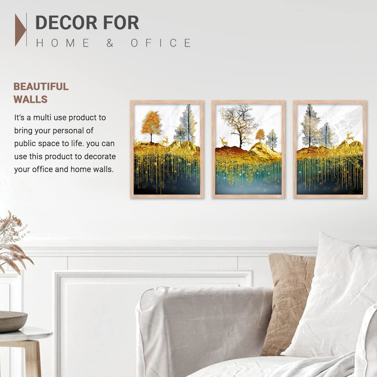 Modern Wall Art framed Painting for Wall Decoration - Wall Paintings for Living Room, Bedroom - Big Size Wall Painting Set of 3 (Art 5, 10x13 inch)
