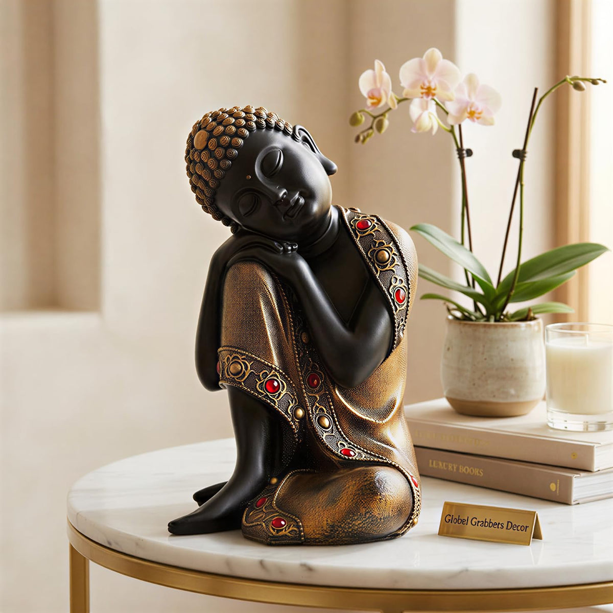 Buddha Idol Statue | Show Pieces for Home Decor Living Room (Black Golden)