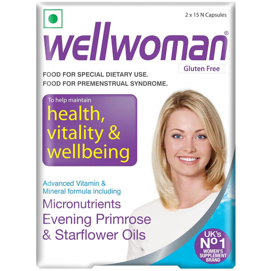 Wellwoman Multivitamin Capsules For Women With Evening Primrose Oil,Magnesium,Vitamin C,B6,Folic Acid To Provide All Round Nutrition,Immunity,Helps Reduce Pms,Pcos Symptoms,30 Veg Capsules,200 grams