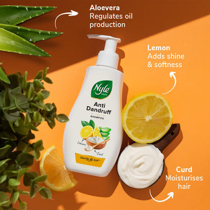 Nyle Naturals Anti Dandruff Shampoo 400ml | Enriched with Curd and Lemon for Fresh, Clear Scalp, Effective Flake Control | Mild Formula for Everyday Use