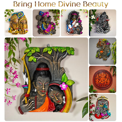 Ram Sita Terracotta Wall Hanging Idol Murti | Sita Ram Wall Decor | Wall Decor for Temple, Mandir, Home, Living & Office Decoration & Gifting | Spiritual Decor (27x21 CM)