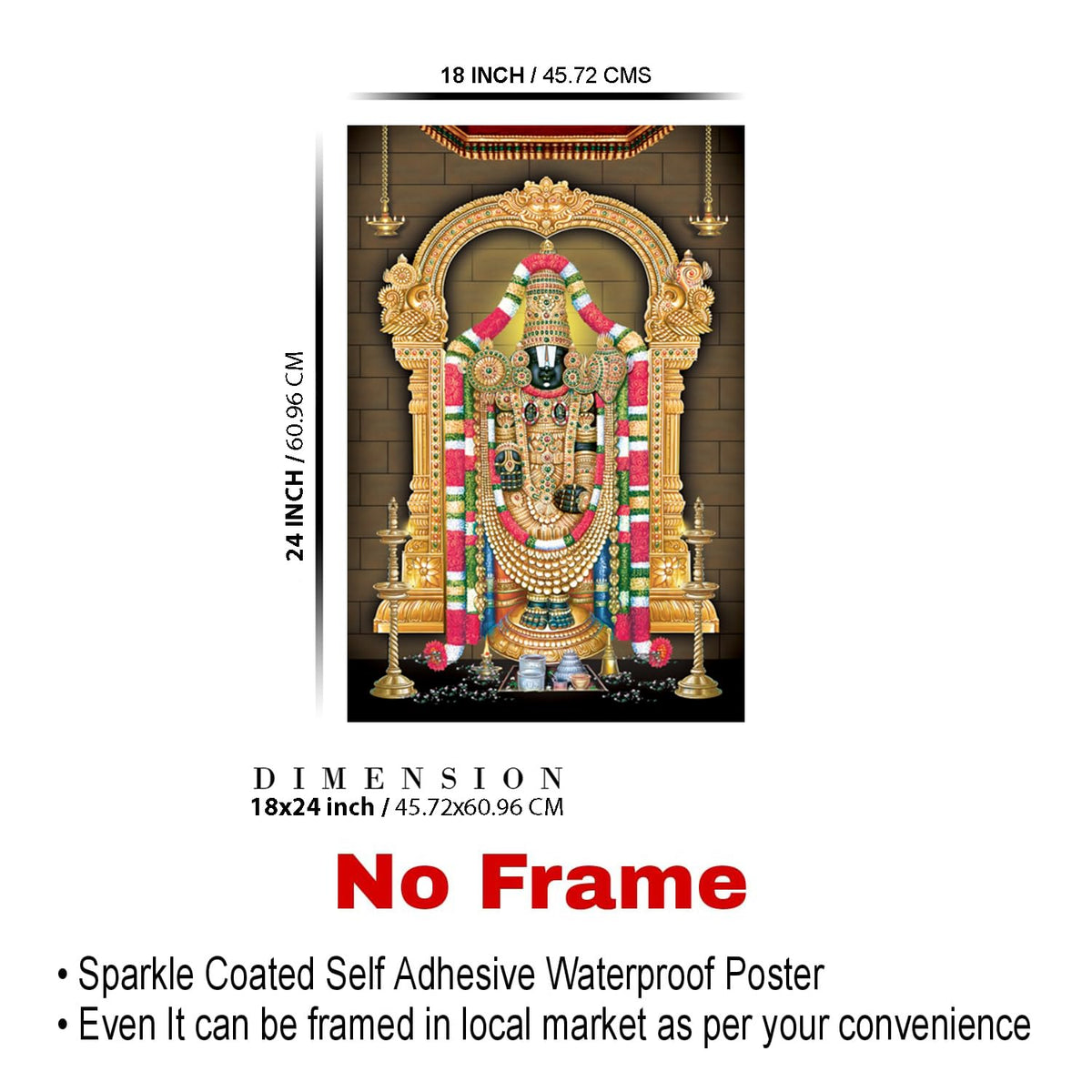 Tirupati Balaji Poster Large Size | Tirupati Balaji Paintings Sparkle Coated Self Adhesive (18×24 Inch, Tipupati Balaji)