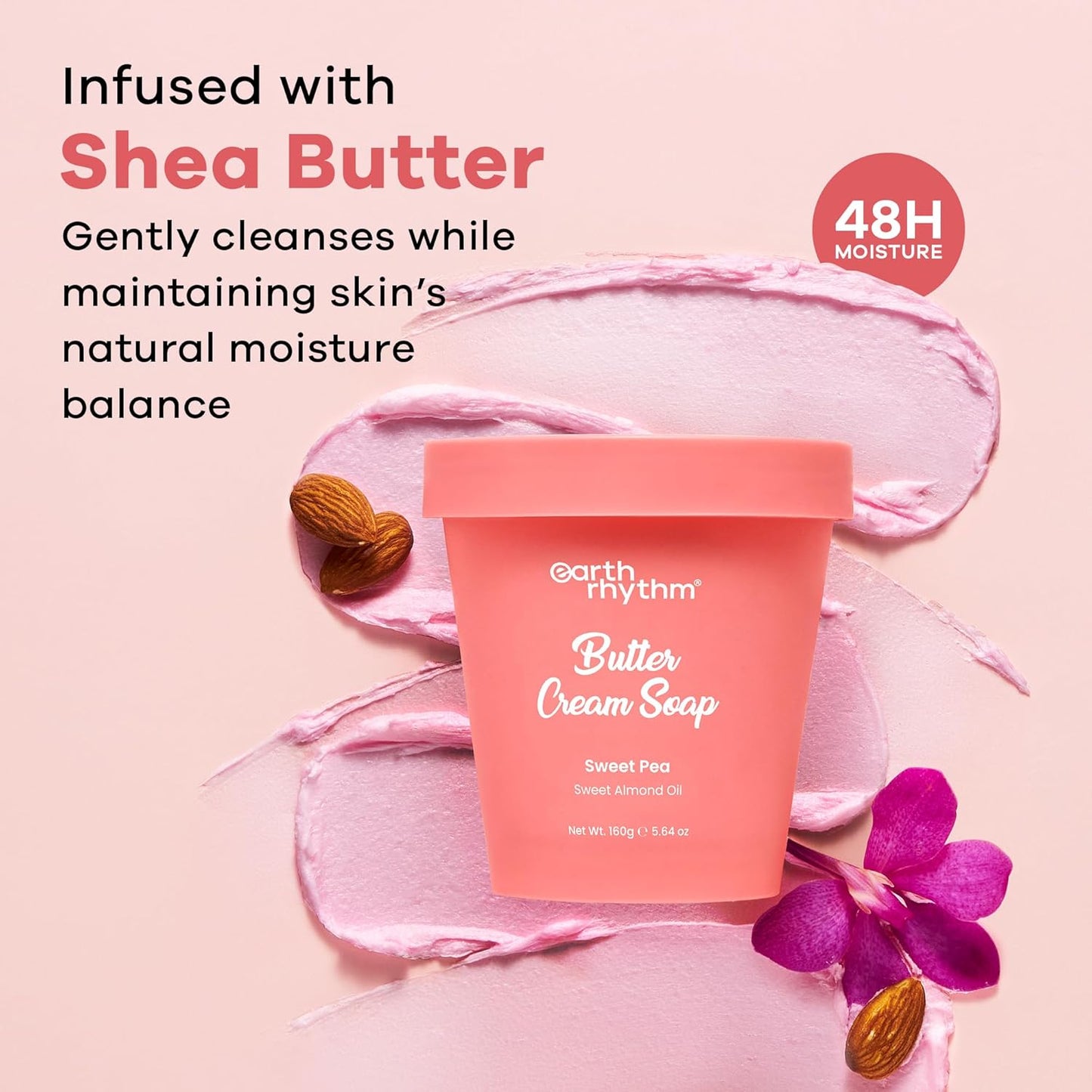 Earth Rhythm Butter Cream Soap, 48H Moisture, Gentle Cleanse, No Sulphates, No Phthalates – Sweet Pea