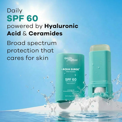 Earth Rhythm Aqua Surge Hydrating Sunstick SPF 60 PA++++. Ceramides & Hyaluronic Acid. No white Cast. No Parabens, Vegan.