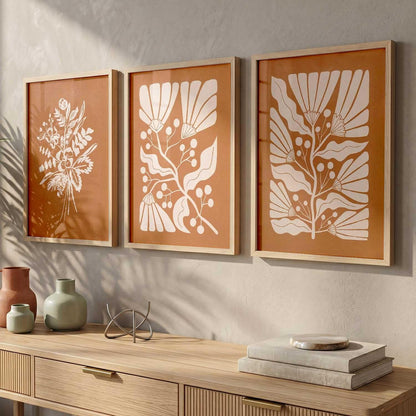 Boho Wall Art Home Decoration Paintings With Frame For Living Room Bed Room Hotel Wall Decor Digital Reprint Set of 3 (13X17 inch)