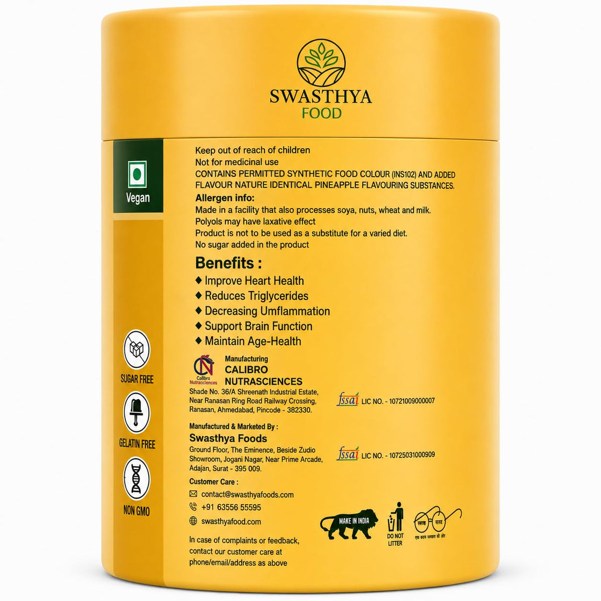 SWASTHYA AATA Omega 3-6-9 Gummies Sugar Free Vegan & Gelatin Free Chewable Flaxseed Oil Supplement For Adults Plant Based Vitality Heart & Brain Daily Nutrition Support Pineapple Flavour