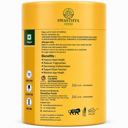 SWASTHYA AATA Omega 3-6-9 Gummies Sugar Free Vegan & Gelatin Free Chewable Flaxseed Oil Supplement For Adults Plant Based Vitality Heart & Brain Daily Nutrition Support Pineapple Flavour