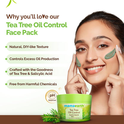 Mamaearth Tea Tree Oil Control Face Pack With Tea Tree & Salicylic Acid For Normal To Oily Skin - 200G,Diy-Like Texture,Controls Sebum Production & Acne,Clay Face Mask,Free From Harmful Chemicals