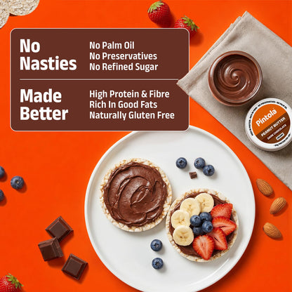Pintola Peanut Butter Chocolate Flavour Creamy - 24g Protein & 7.9g Dietary Fiber, Made with Premium Roasted Nuts & Cocoa, Gluten Free, Zero Cholesterol & Trans Fat, Vit E & B3, Dark Chocolate